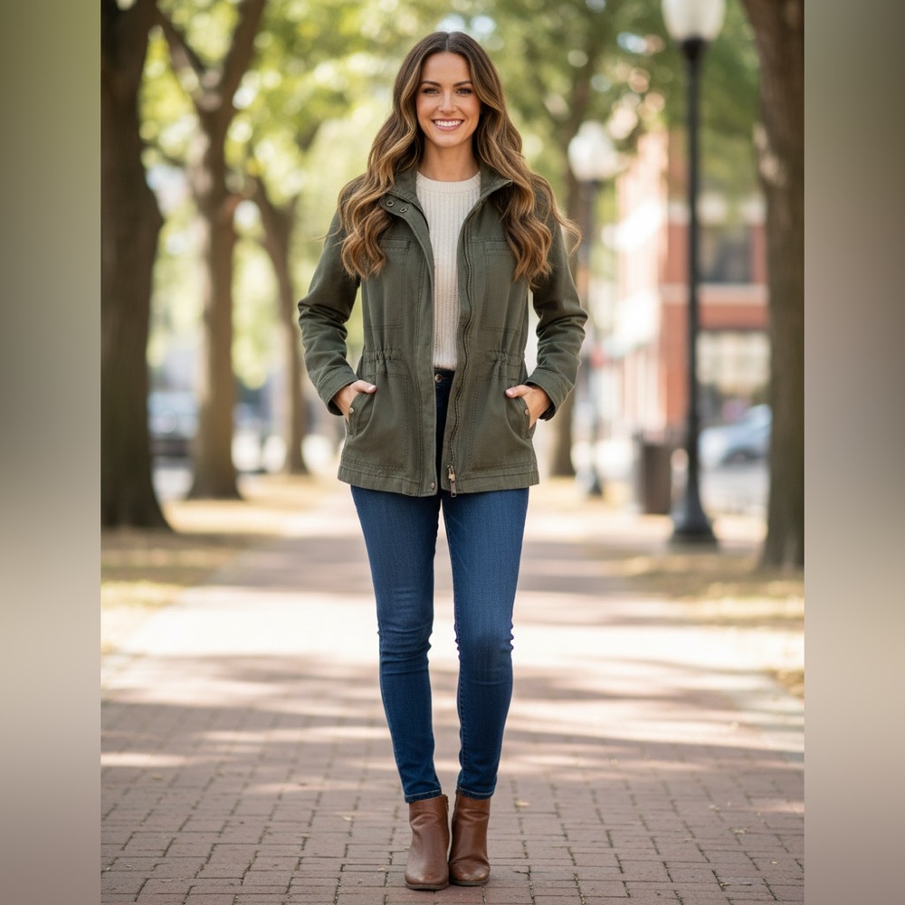 Old Navy Utility Jacket in Olive Cotton Full Zip Size M